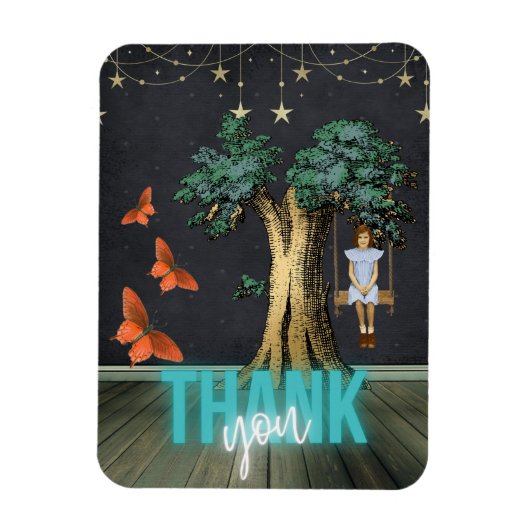 Whimsical Girl in Swing Surreal Danke Magnet (Vertikal)