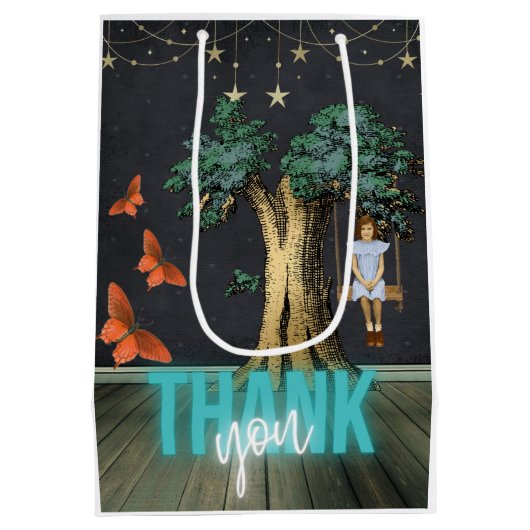 Whimsical Girl in Swing Surreal Danke Mittlere Geschenktüte (Rückseite)