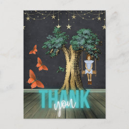 Whimsical Girl in Swing Surreal Danke Postkarte
