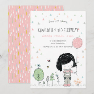 Whimsical Girl Kids Kleinkinder Einladung zum Gebu