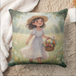 Whimsical Girl  Kissen<br><div class="desc">A charming vintage illustration of children in classic story book style on pillows that captures timeless childhood moments that adds perfect accents for your living room or bedroom.</div>