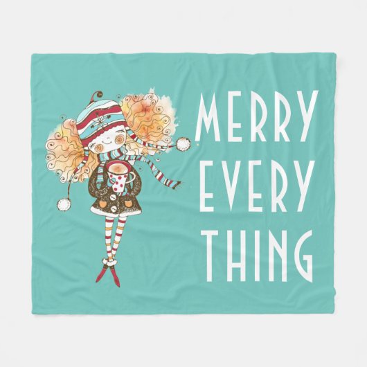Whimsical Girl Merry alles Weihnachten Fleecedecke (Vorderseite (Horizontal))