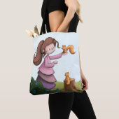 Whimsical Girl mit Eichhörnchenwald Tasche (Von Nahem)