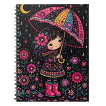 Whimsical Girl mit floralem Regenschirm Sternennac
