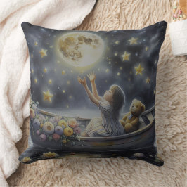 Whimsical Girl Moon Dream Fantasy Scene Kissen