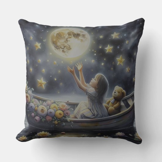 Whimsical Girl Moon Dream Fantasy Scene Kissen (Vorderseite)
