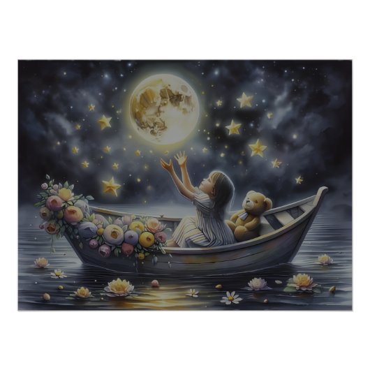 Whimsical Girl Moon Dream Fantasy Scene Poster (Vorderseite)