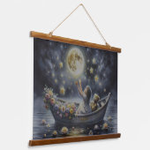 Whimsical Girl Moon Dream Fantasy Scene Wandteppich Mit Holzrahmen (Gewinkelt)