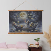 Whimsical Girl Moon Dream Fantasy Scene Wandteppich Mit Holzrahmen (Schlafzimmer)