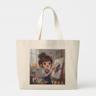 Whimsical Girl Painter Tote Bag Jumbo Stoffbeutel