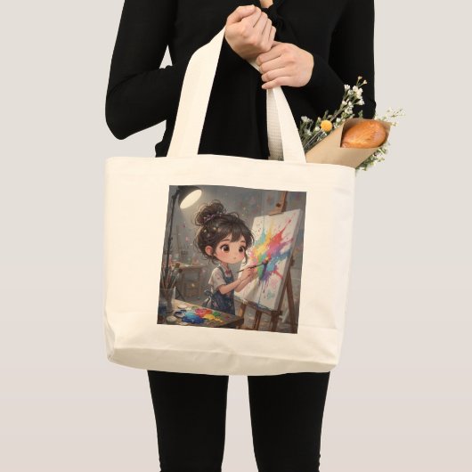 Whimsical Girl Painter Tote Bag Jumbo Stoffbeutel (Vorderseite (Produkt))