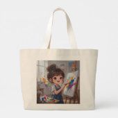 Whimsical Girl Painter Tote Bag Jumbo Stoffbeutel (Rückseite)