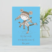 Whimsical Girl Skaten Feiertagskarte (Stehend Vorderseite)