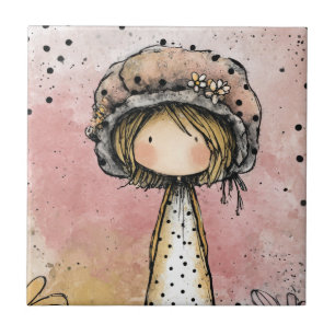 Whimsical Girl Watercolor mit floralen Akzenten (7 Fliese