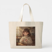 Whimsical Girl with Coffee Tote Bag Jumbo Stoffbeutel (Rückseite)