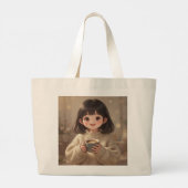 Whimsical Girl with Coffee Tote Bag Jumbo Stoffbeutel (Rückseite)