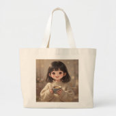 Whimsical Girl with Coffee Tote Bag Jumbo Stoffbeutel (Vorne)
