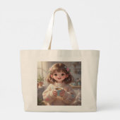 Whimsical Girl with Coffee Tote Bag Jumbo Stoffbeutel (Rückseite)