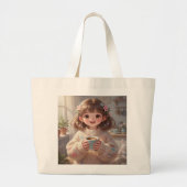Whimsical Girl with Coffee Tote Bag Jumbo Stoffbeutel (Vorne)