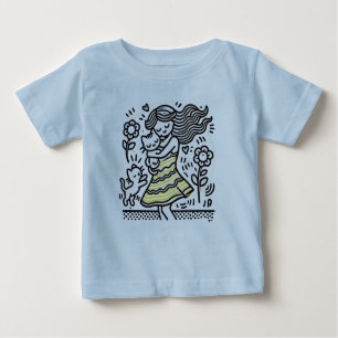 "Whimsical Girl with Kitten Baby T-shirt