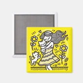Whimsical Girl with Kitten Magnet (Vorderseite/Rückseite)