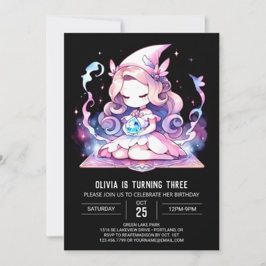 Whimsical Girl Wizard Geburtstag Einladung (Vorderseite)