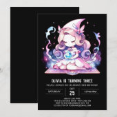 Whimsical Girl Wizard Geburtstag Einladung (Vorne/Hinten)