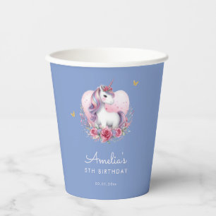 Whimsical Girlie Pink Unicorn Geburtstag Pappbecher