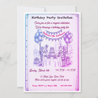 Whimsical Girls Birthday Party Invitation | Hand-D Einladung