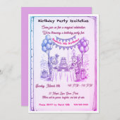 Whimsical Girls Birthday Party Invitation | Hand-D Einladung (Vorne/Hinten)