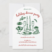 Whimsical Girly Holiday Dinner Party Arte Xmas Einladung (Vorderseite)