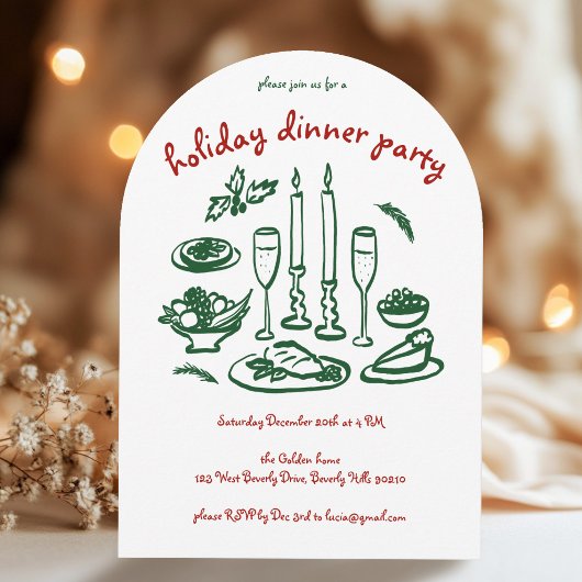Whimsical Girly Holiday Dinner Party Arte Xmas Einladung