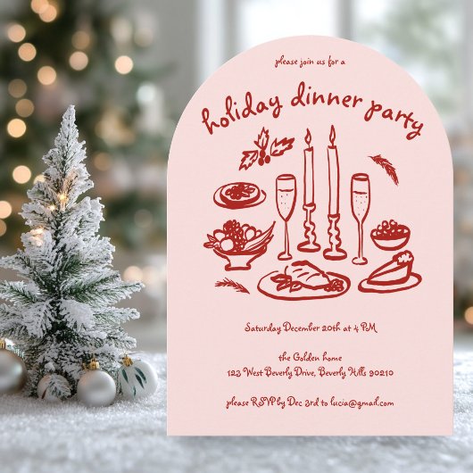 Whimsical Girly Holiday Dinner Party Arte Xmas Einladung