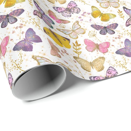 Whimsical Girly Imitats Glitzer Butterfets Lila Geschenkpapier (Rolleneckpunkt)