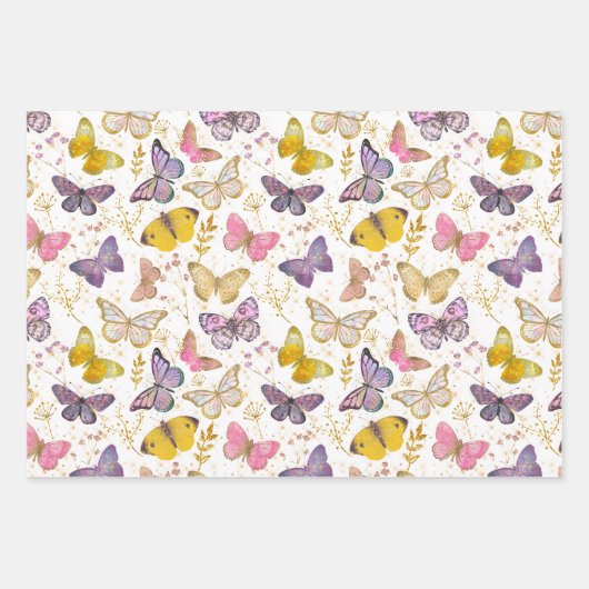 Whimsical Girly Imitats Glitzer Butterflies Lila K Geschenkpapier Set (Vorderseite 3)