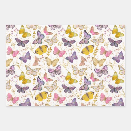 Whimsical Girly Imitats Glitzer Butterflies Lila K Geschenkpapier Set (Vorderseite 2)