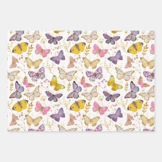 Whimsical Girly Imitats Glitzer Butterflies Lila K Geschenkpapier Set (Vorderseite)