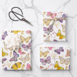 Whimsical Girly Imitats Glitzer Butterflies Lila K Geschenkpapier Set