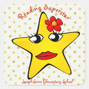 Whimsical Girly Reading Superstar School Quadratischer Aufkleber