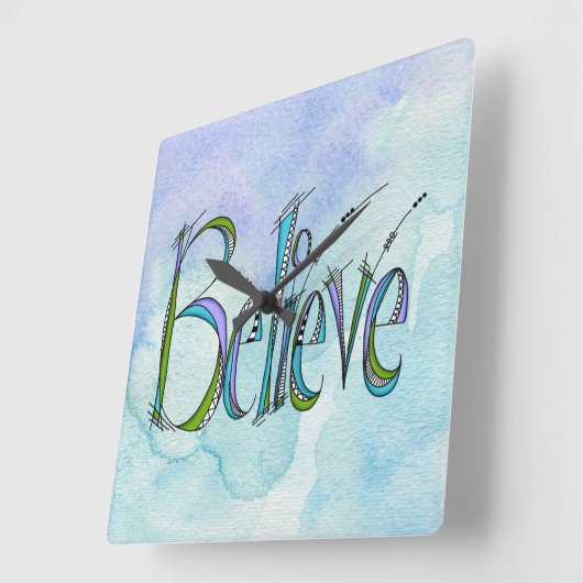 Whimsical Glaube Handschrift Quadratische Wanduhr (Winkel)