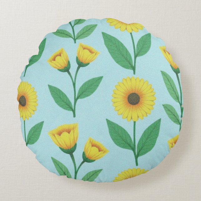 Whimsical Glee Bloom Rundes Kissen (Vorderseite)