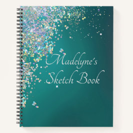 Whimsical Glittery Aquamarin Sketch Notebook Notizblock