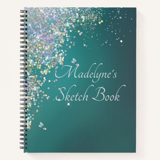 Whimsical Glittery Aquamarin Sketch Notebook Notizblock (Vorderseite)