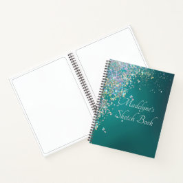 Whimsical Glittery Aquamarin Sketch Notebook Notizblock