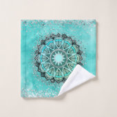 Whimsical Glittery Lotus Mandala Aquamarin Badhandtuch Set (Waschlappen)