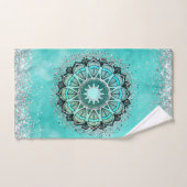 Whimsical Glittery Lotus Mandala Aquamarin Badhandtuch Set (Handtuch)