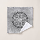 Whimsical Glittery Silver Lotus Mandala Badhandtuch Set (Waschlappen)