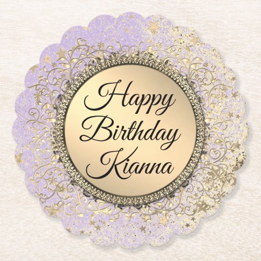 Whimsical Glittery Starry Lavender Geburtstag Untersetzer (Vorderseite)