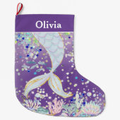 Whimsical Glitzer Meerjungjacht Großer Weihnachtsstrumpf (Vorderseite)