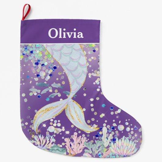 Whimsical Glitzer Meerjungjacht Großer Weihnachtsstrumpf (Vorderseite)